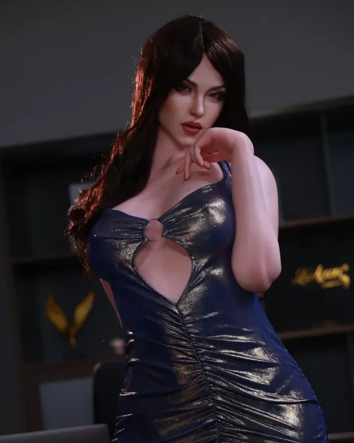 Tall brunette doll in a short satin dress